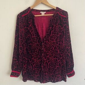 Sundance Velvet Obsession Top - Burgundy Red Floral Burnout Silk Blend Small